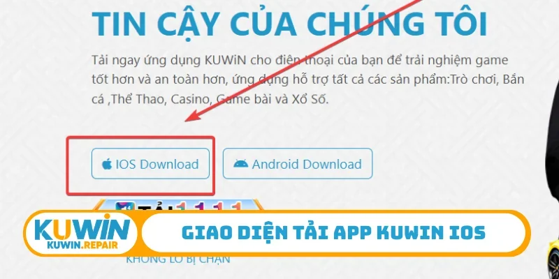 Giao diện tải app Kuwin iOS