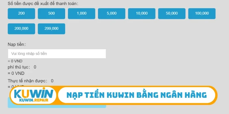 Nạp tiền Kuwin bằng ngân hàng
