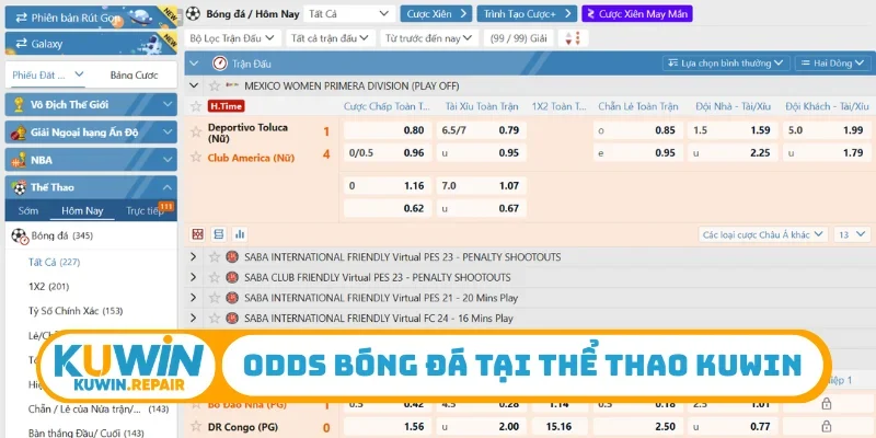 Odds bóng đá tại thể thao Kuwin